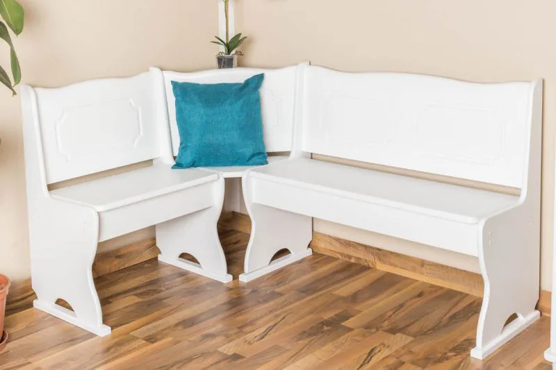 Banc d’angle en pin massif blanc | Design contemporain | Junco 243 | 152 x 110 cm