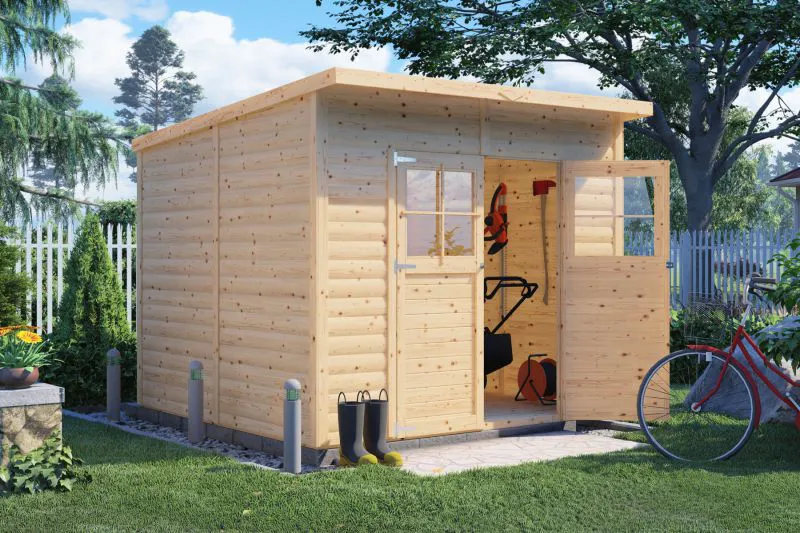 Abri de jardin Mainz 04 avec plancher, naturel - en éléments de 19 mm, surface au sol : 5,80 m².