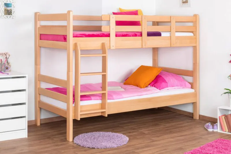Lit superposé divisible avec matelas Bonell | 90 x 200 cm | Hêtre massif naturel | Tête et pied droits | SET K20/n