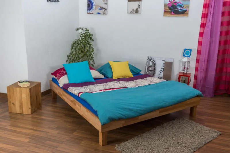 Lit futon en bois de hêtre huilé massif | Wooden Nature 04 | Couchage 180 x 200 cm | Design moderne | Stabilité supérieure