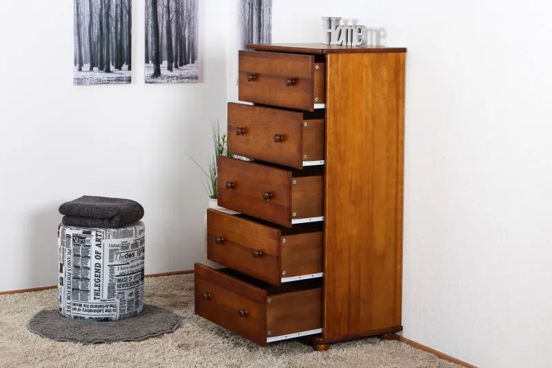 Commode en pin massif massif couleur chêne rustique Junco 141 - Dimensions : 123 x 60 x 42 cm (H x L x P)