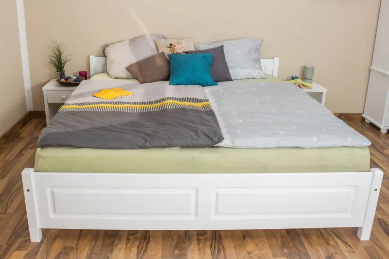 Lit double / lit d'appoint en pin massif blanc 77, avec sommier à lattes - 180 x 200 cm (l x L)