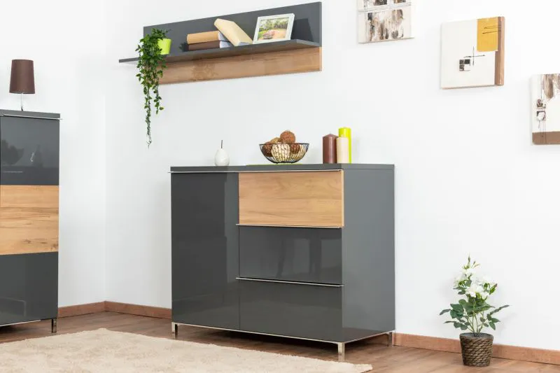Commode Vaitele 12 | Anthracite brillant & Noyer | 88 x 106 x 45 cm | Soft-Close & Design moderne