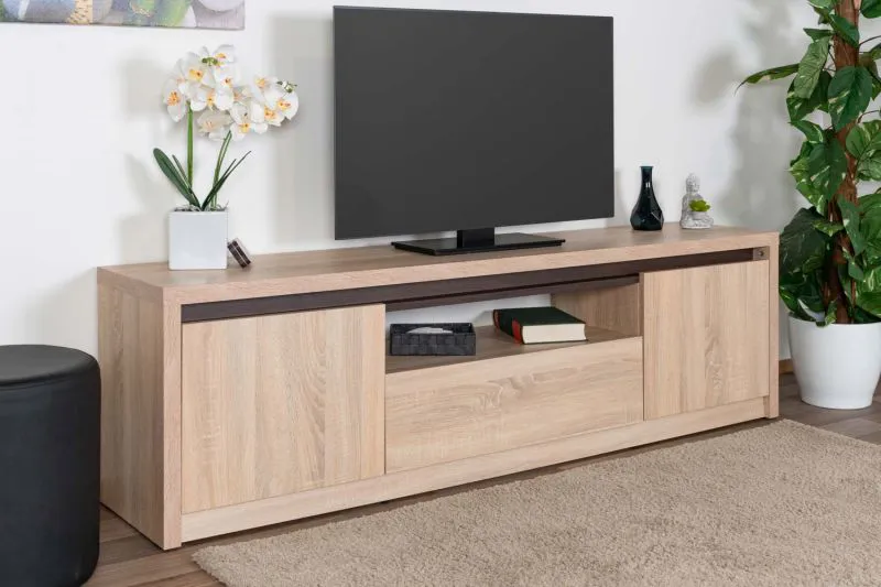 Meuble bas TV Popondetta 11, couleur : chêne Sonoma - Dimensions : 52 x 180 x 38 cm (H x L x P)
