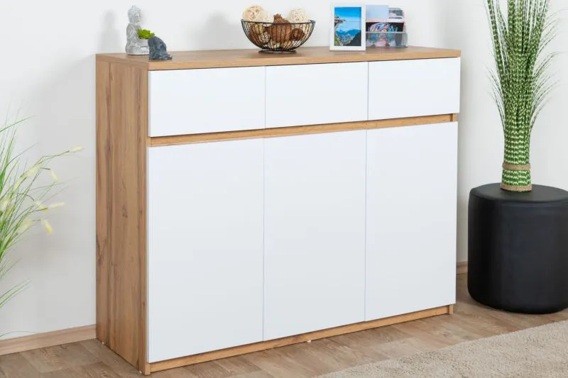 Commode chambre ado Alard 06 | Chêne/Blanc | 94 x 120 x 40 cm | Design moderne | Rangement spacieux