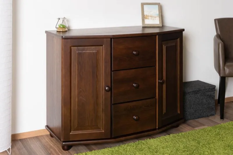 Commode 3 tiroirs et 4 compartiments Junco 171 | Pin massif noyer | 78 x 100 x 47 cm | Montage facile