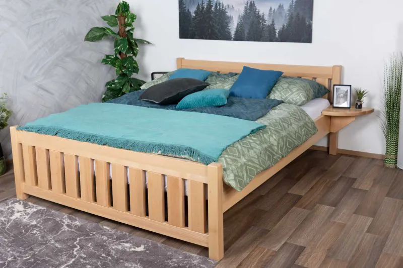 Lit junior en hêtre massif naturel 160 x 200 cm | Design moderne | Avec sommier | Réf. 106