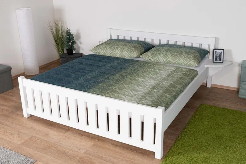 Lit double blanc en bois massif de hêtre 180 x 200 cm | Sommier inclus | Montants larges | Montage facile