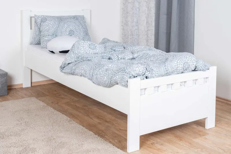 Lit enfant/junior blanc en hêtre massif 109 | 80 x 200 cm | Avec sommier | Stable et résistant