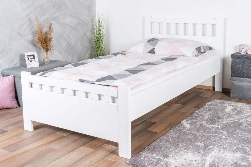 Lit enfant et adolescent en hêtre massif 109C | Blanc | 200 x 100 cm | Sommier inclus | Finition haut de gamme