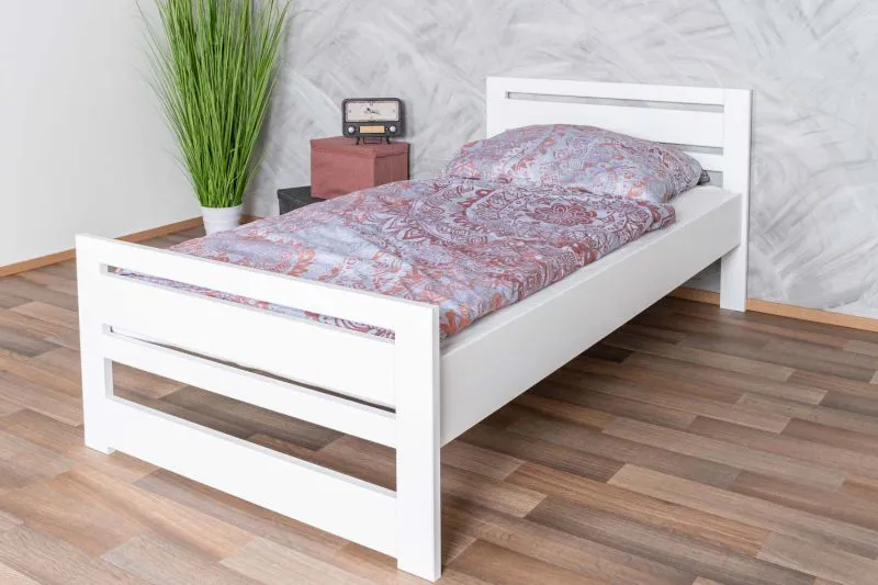 Lit simple élégant, lit d'invité confortable en hêtre massif 115C, en blanc, sommier à lattes inclus, surface de couchage 200 x 100 cm, stable, finition de haute qualité
