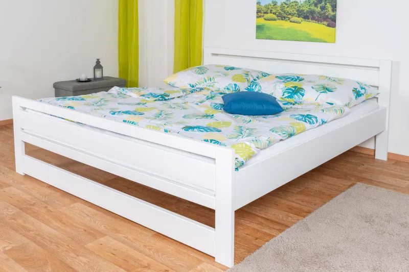 Lit double blanc en hêtre massif 115, lit d'appoint avec sommier à lattes, dimensions du matelas 180 x 200 cm, montage simple et rapide, robuste et stable