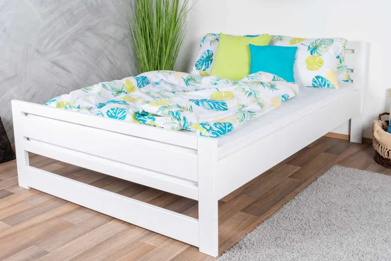 Lit junior en pin massif blanc | 160 x 200 cm | Avec sommier | Montage facile | Lit jeune pin massif 71