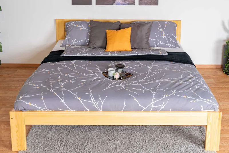 Lit double / lit d'appoint en bois de pin massif, naturel 73, sommier à lattes inclus - Dimensions 180 x 200 cm