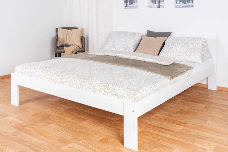 Lit double blanc en pin massif 73, lit d'appoint avec sommier à lattes, surface de couchage 180 x 200 cm, montage simple et rapide, finition de haute qualité