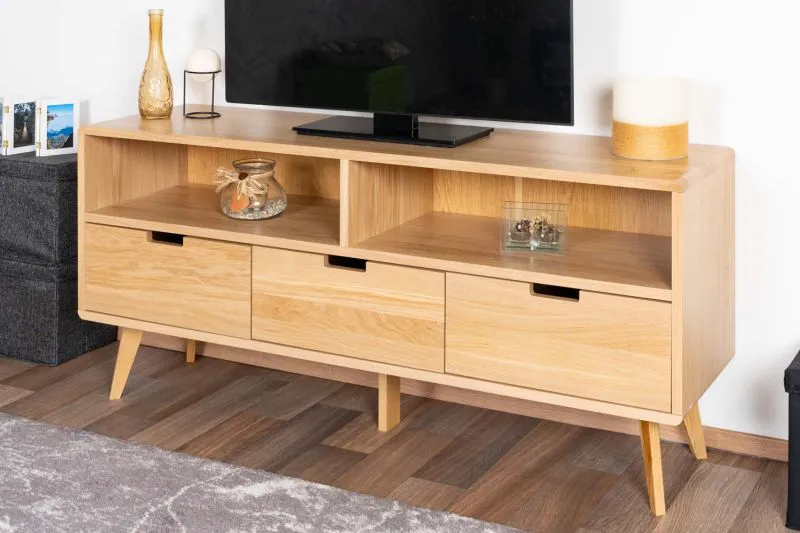 Meuble TV en chêne massif naturel Aurornis 58 | 64 x 142 x 40 cm | Design moderne et robuste