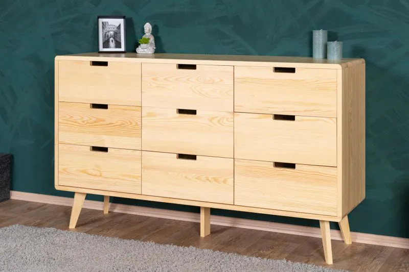 Commode Aurornis 40 en pin massif naturel | 9 tiroirs | 84 x 142 x 40 cm | Design moderne et robuste
