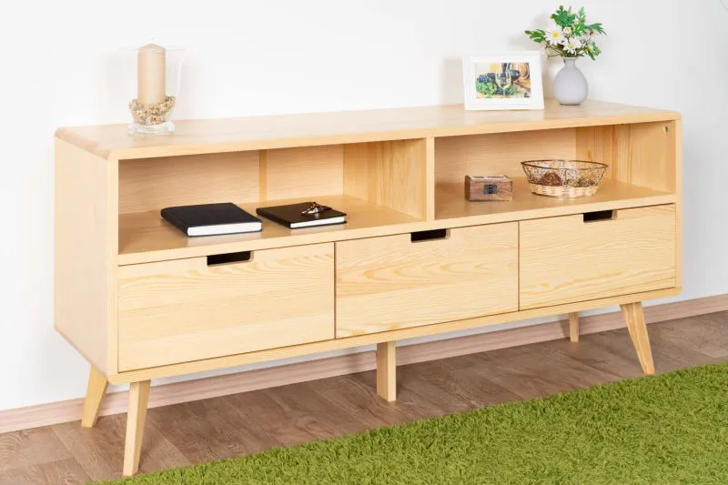 Meuble TV en pin massif naturel Aurornis 58 | 64 x 142 x 40 cm | Design moderne et robuste