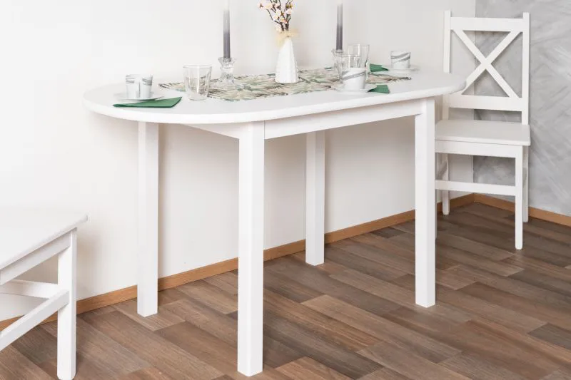 Table ovale blanche en pin massif Junco 232A | 75 x 140 cm | Robuste et stable | Finition haut de gamme