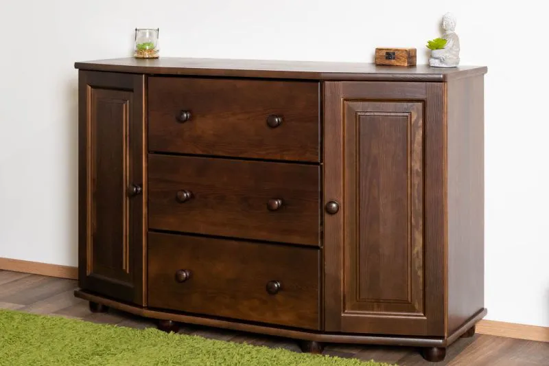 Commode noyer Junco 170 | Pin massif | 78 x 120 x 47 cm | 3 tiroirs, 4 compartiments | Design moderne