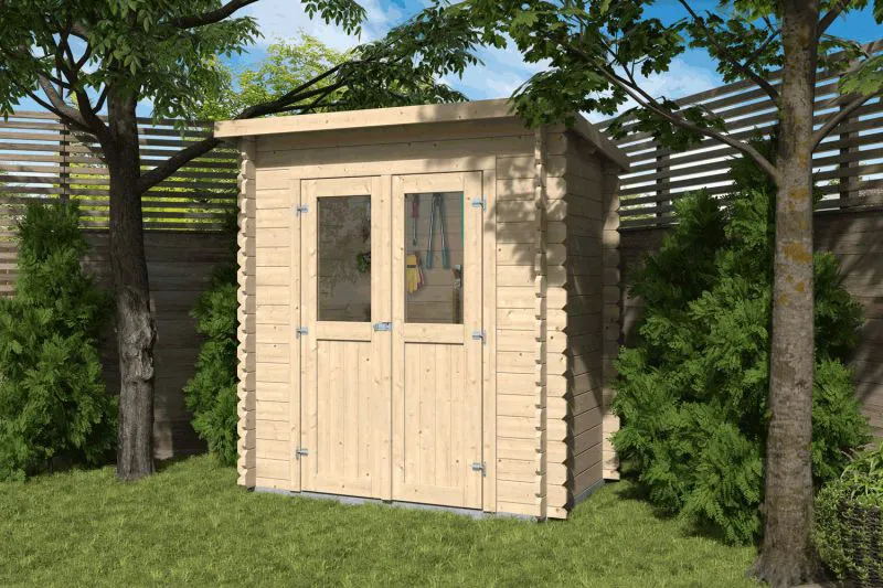 Abri de jardin Gmünd avec toit en bois massif et carton bitumé - 2,30 x 1,28 mètres en madriers de 19 mm