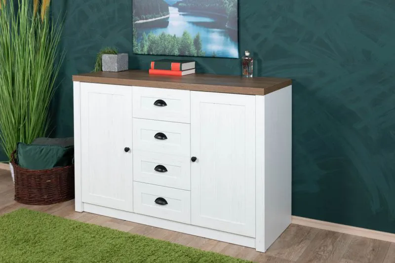 Commode Segnas 03 | Pin blanc & Chêne brun | 88 x 130 x 43 cm | Style campagne élégant
