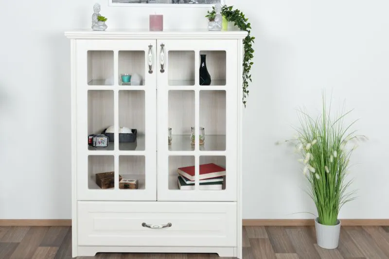 Vitrine élégante Falefa 07 ivoire | 128 x 101 x 49 cm | Design contemporain | Finitions haut de gamme