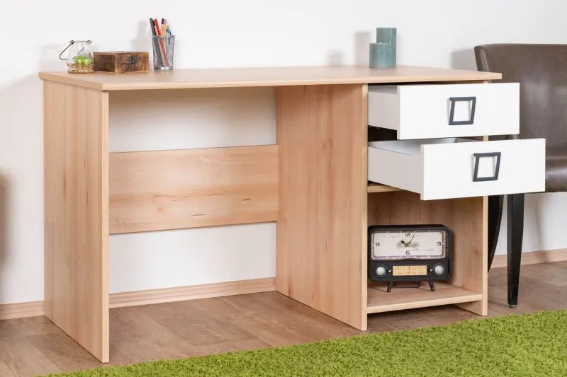 Bureau 28, Couleur : Hêtre / Blanc - 74 x 125 x 60 cm (h x l x p)
