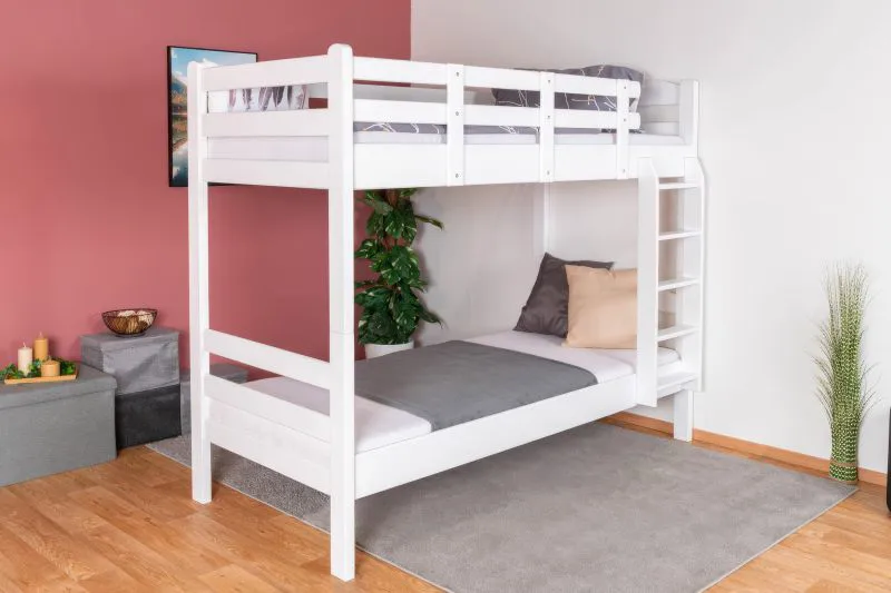 Lits superposés pour adultes "Easy Premium Line" K17/n, Hauteur 174 cm, hêtre massif laqué blanc, Surface de couchage 90 x 200 cm, séparable, grand espace entre les lits