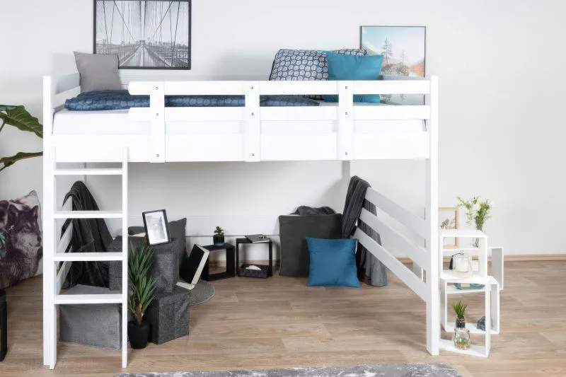 Lit mezzanine 160 x 190 cm pour adultes "Easy Premium Line" K23/n, hêtre massif laqué blanc, divisible