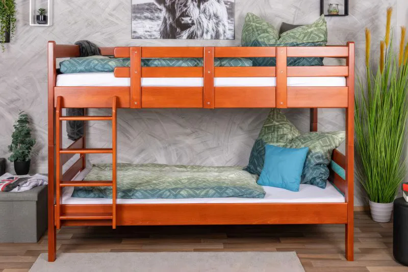 Lit superposé divisible 120 x 200 cm | Hêtre massif laqué cerisier | Easy Premium Line K24/n | Tête et pied droits