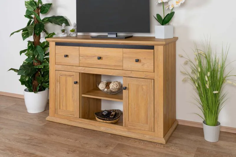 Meuble TV chêne Matam 12 | 2 portes, 3 tiroirs | 87 x 130 x 45 cm | Design rustique élégant