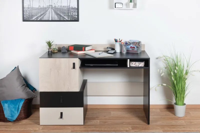 Bureau Aalst 09 pour chambre d'adolescent | Chêne, crème et noir | 86 x 125 x 55 cm