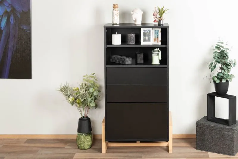 Commode contemporaine noire et hêtre | 116 x 63 x 42 cm | Rangement optimisé | Kustanai 03
