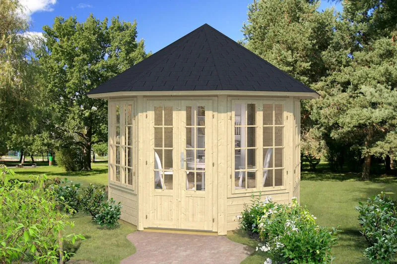 Bois-Maison de jardin 2,48 x 2,48 mètres (incl. toit) | 4 fenêtres | 40 mm Madriers |Naturel non traité | Toit en toile | incl. plancher | en épicéa nordique Abbildung