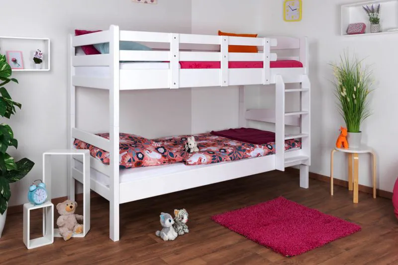 Bois massif Lit superposé pour enfants et adolescents | Dimension du matelas: 90 x 190 cm | Laqué Blanc | convertible en 2 lits simples | Qualité premium | Incl. Sommier à lattes déroulable Abbildung
