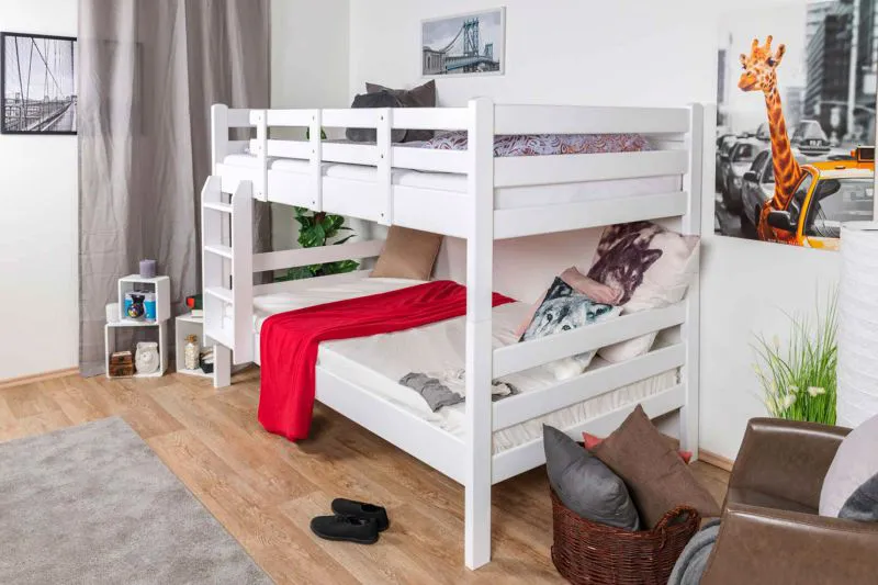 Bois massif Lit superposé pour enfants et adolescents | Dimension du matelas: 120 x 190 cm | Laqué Blanc | convertible en 2 lits simples | Qualité premium | Incl. Sommier à lattes déroulable Abbildung