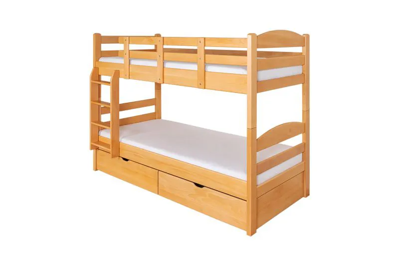 Lit superposé adolescent incl. espace de rangement (2 tiroirs) | 90 x 200 cm | Bois massif: Hêtre | Laqué Naturel | convertible en 2 lits simples | Qualité premium | Incl. Sommier à lattes déroulable Abbildung