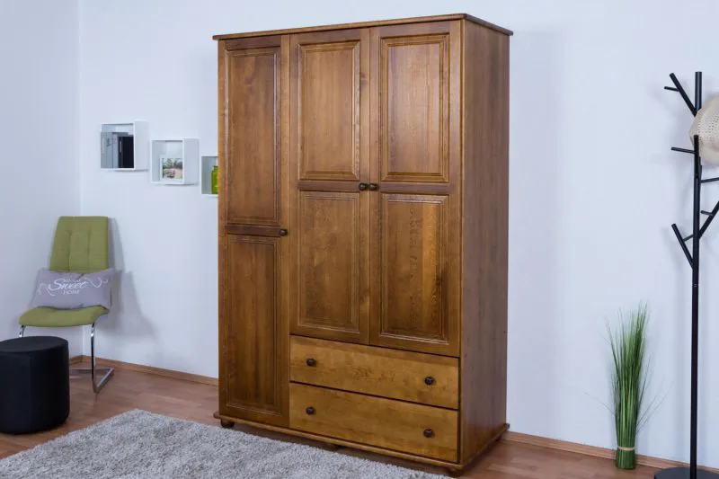 Chambre à coucher- Armoire, Pin Bois véritable massif Chêne rustique - 195 x 135 x 59 cm (H x L x P) Abbildung