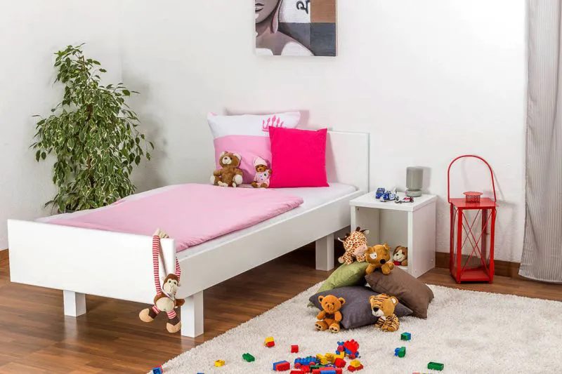 Cadre de lit pour enfants / Lit pour enfant 90 x 200 cm | Bois massif: Hêtre | Laqué Blanc Abbildung