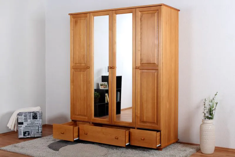 162 cm de large Armoire avec 4 portes, 8 casiers et 3 tiroirs en bois massif | Couleur: Aulne | Profondeur: 60 cm Abbildung