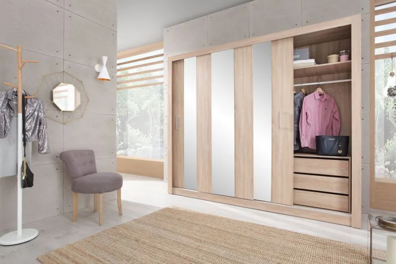 250 cm de large Armoire avec 2 portes, 9 casiers et 2 tiroirs | Couleur: Chêne | Profondeur: 60 cm Abbildung