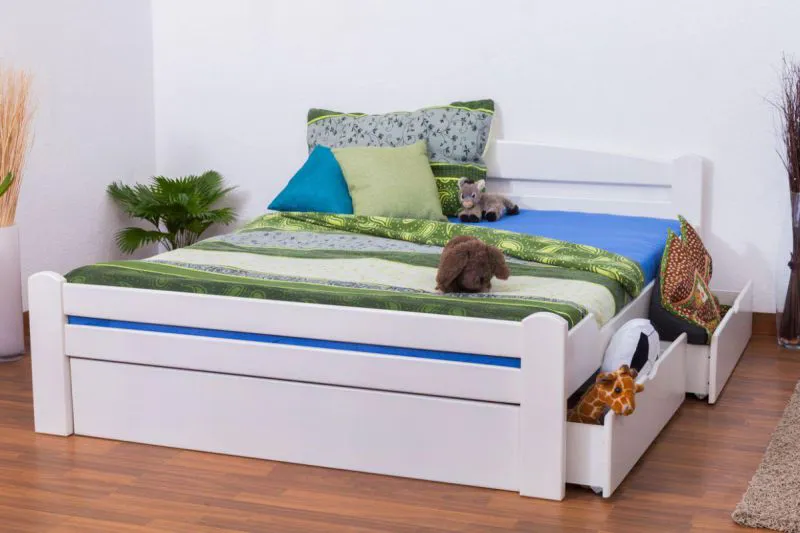 Lit extensible 160 x 200 cm Hêtre Blanc avec 2 Tiroir(s) Abbildung