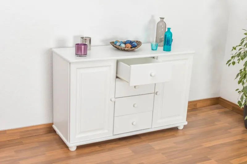 Sideboard, Pin massif, Largeur: 121 cm, Couleur: Blanc Abbildung