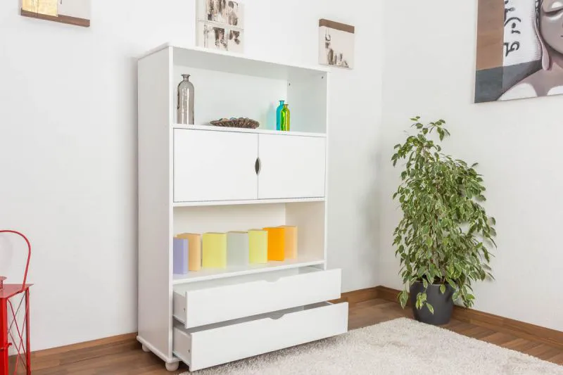 Étagère, Étagère de cuisine, Étagère de salon, Bibliothèque - 100 cm de large, Pin Bois-massif, Couleur: Blanc Abbildung