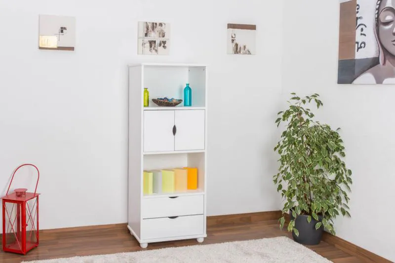 Bibliothèque - 60 cm de large, Pin Bois-massif, Couleur: Blanc Abbildung