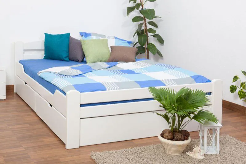 Lit extensible 180 x 200 cm Hêtre Blanc avec 2 Tiroir(s) Abbildung