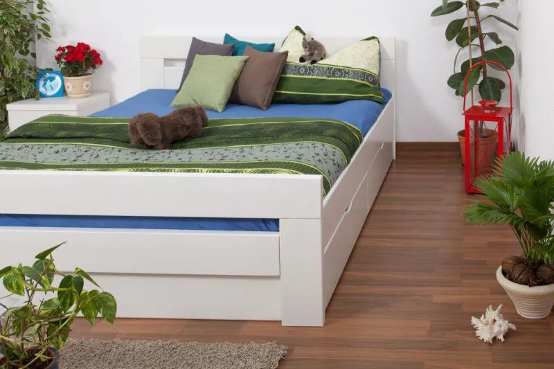 Blanc Hêtre Lit avec tiroirs 160 x 200 cm Blanc massif Abbildung