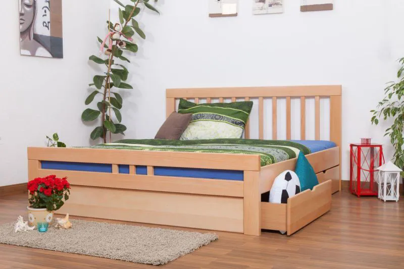 Lit avec espace de rangement Hêtre massif 180 x 200 cm Naturel Abbildung