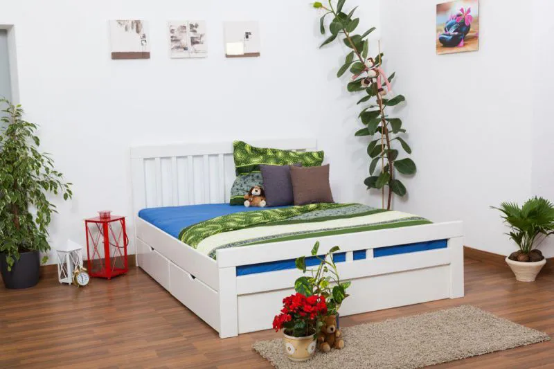 Lit extensible 160 x 200 cm Hêtre Blanc avec 4 Tiroir(s) Abbildung